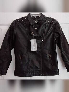Kids Zarv Black Studded Faux Leather Moto Jacket